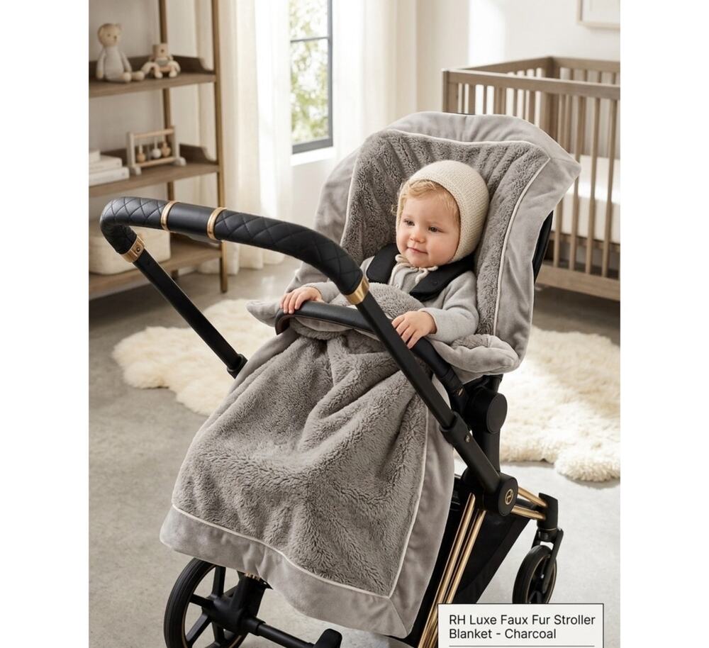 Restoration Hardware RH Baby Kids Faux Fur Stroller Blanket Charcoal Grey